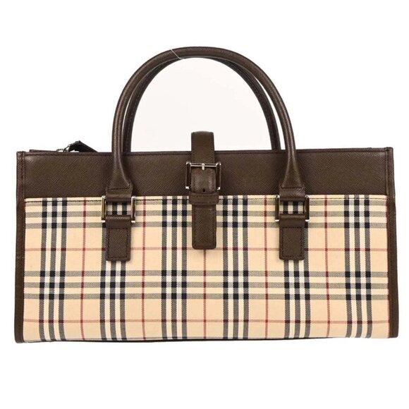Burberry Beige Canvas Burberry Check Handbag - Picture 1 of 10